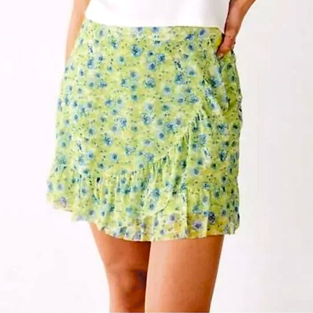 So Green & Blue Floral Mini Skirt, M
